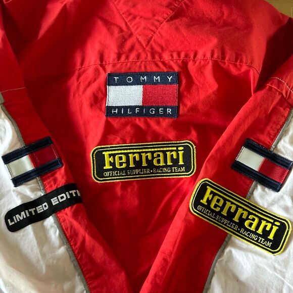 Y2K Tommy Hilfiger Ferrari Flag Logo Racing Shirt Mens Short Sleeve Button Up La - Picture 5 of 7